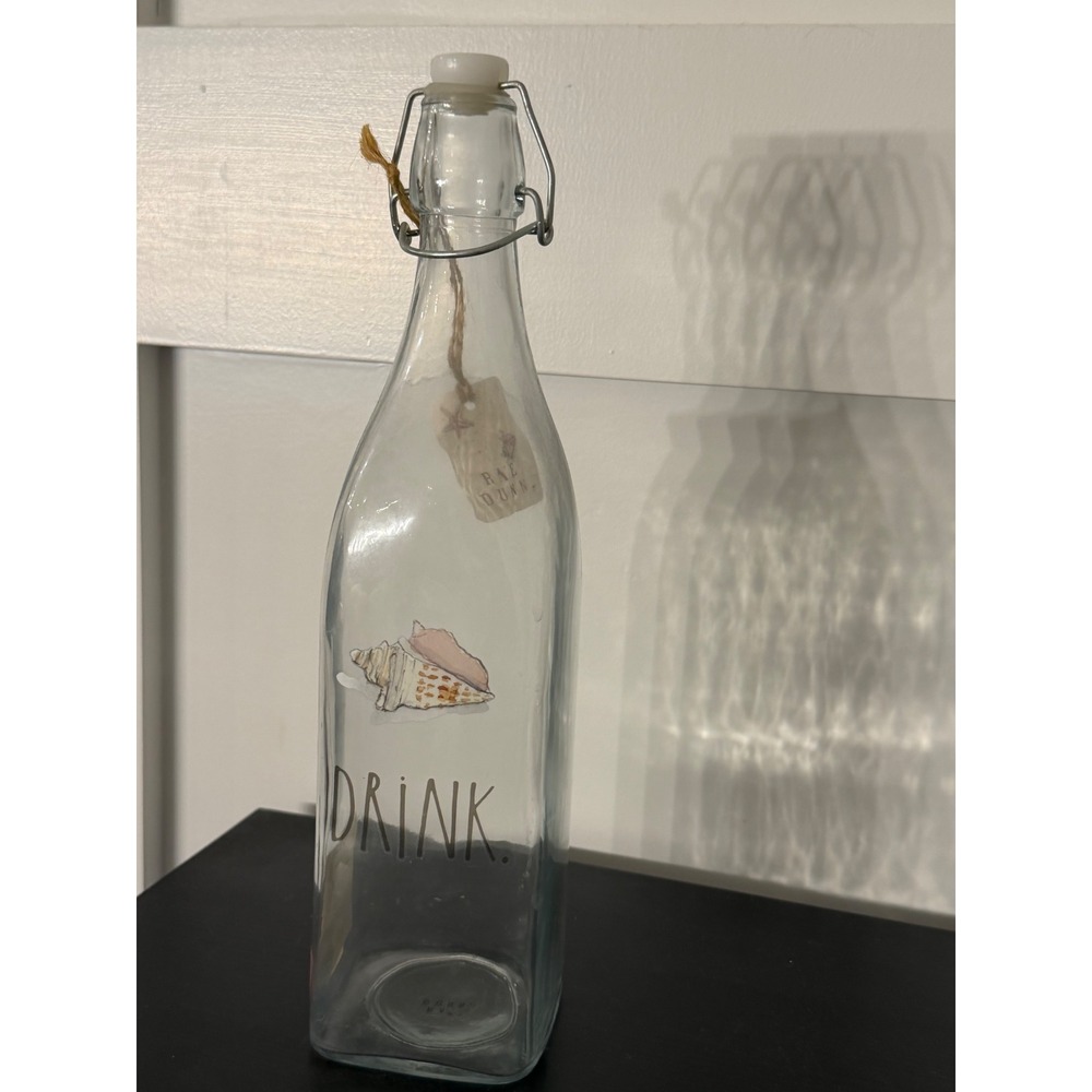 Rae Dunn Glass Drink Bottle Seashell Coastal Swing Top Water Carafe Clear 1L